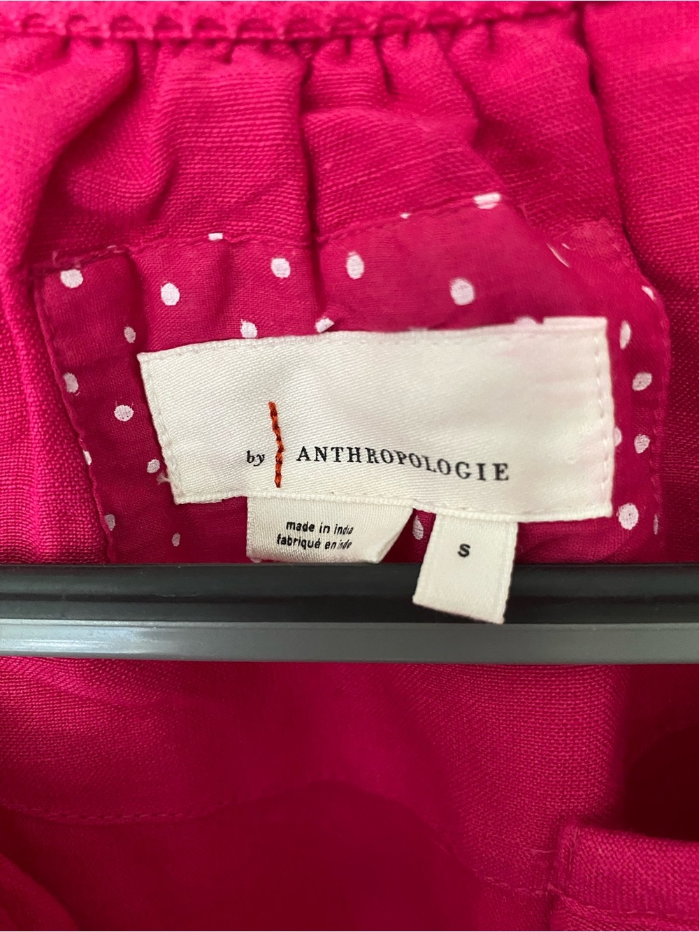 ANTHROPOLOGIE Somerset Linen Blend Bright Fuchsia Puff-Sleeve Tiered Dress Small - Picture 4 of 8